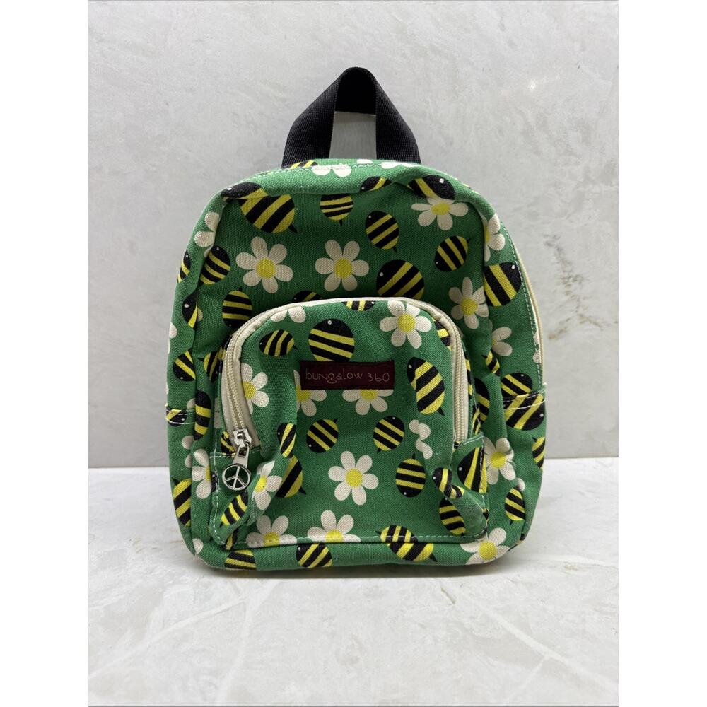 Bungalow 360 Mini Backpack Bumblebees And Flowers Durable Cotton Canvas EUC